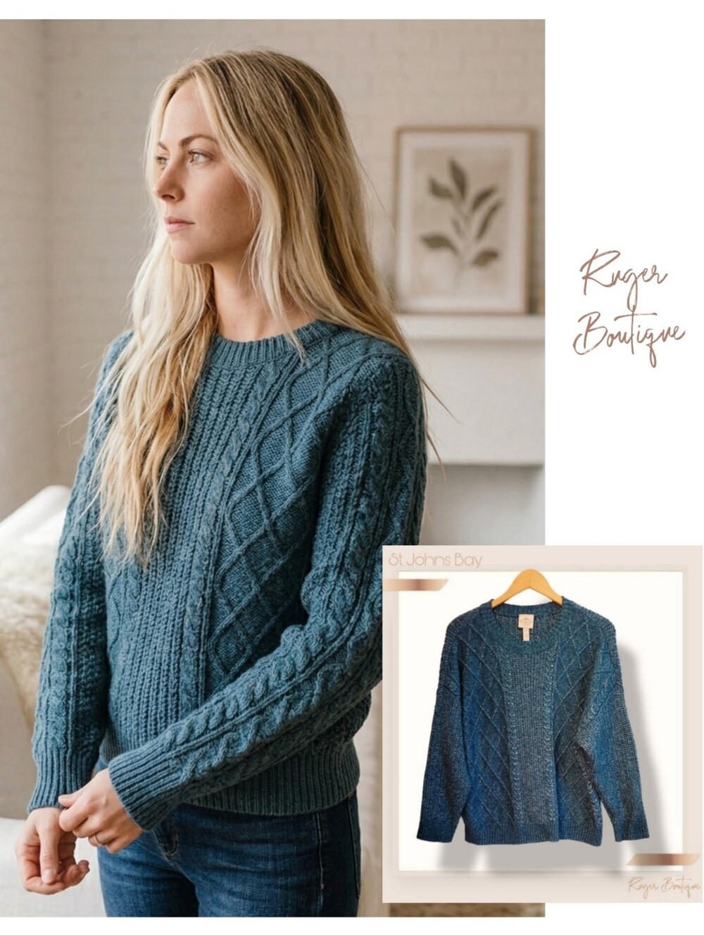 🌿St. John’s Bay Turquoise Cable Knit Sweater Women’s Petite XXL